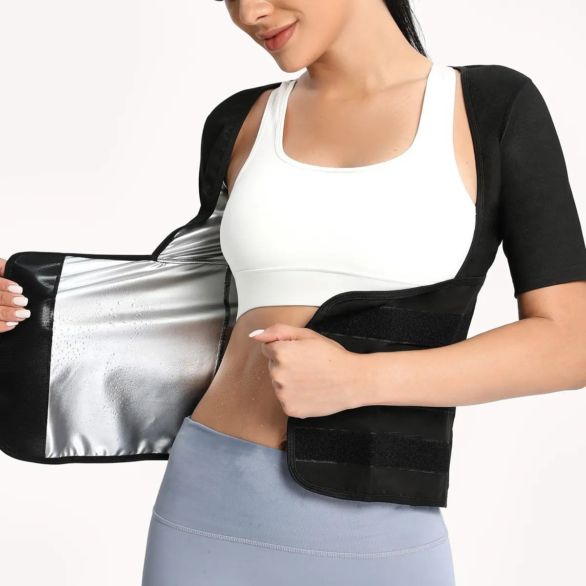 Women'S Sweat Sauna Suit Shirt , Waist-Cinching Shapewear, Fixed Bra Anti-Sagging Vest, Body Shaping Running Workout Outfit, Convenient Stick-On Design, Tummy Control Yoga Sauna Suit, Outerwear Yoga Fitness Underwear, Body Shaper, Waist Trimmer