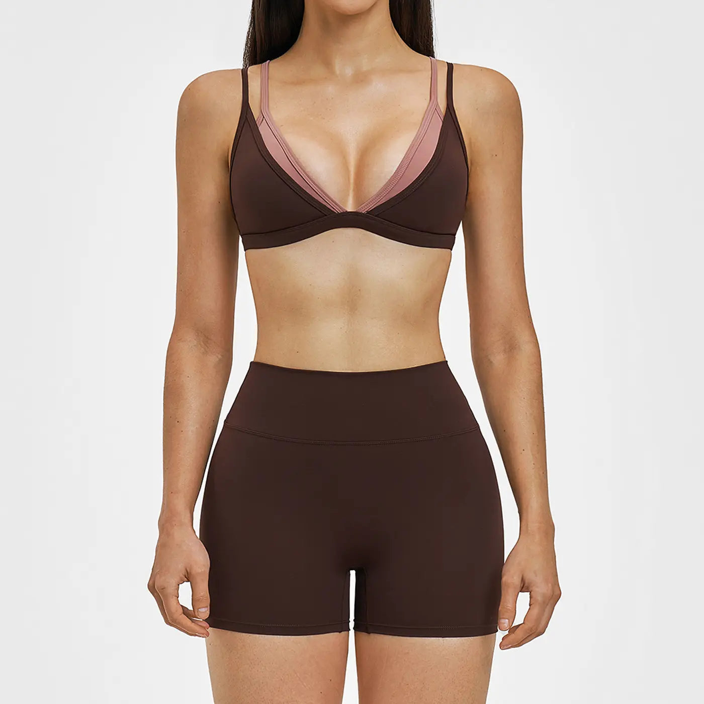 MFVIM Women’S Faux Two-Piece Sports Set Featuring a Bra Top and High-Waisted Shorts—A Casual, Breathable, Comfortable, Seamless Two-Piece Suitable for Yoga, the Gym, and Running; Women’S All-Season Activewear.