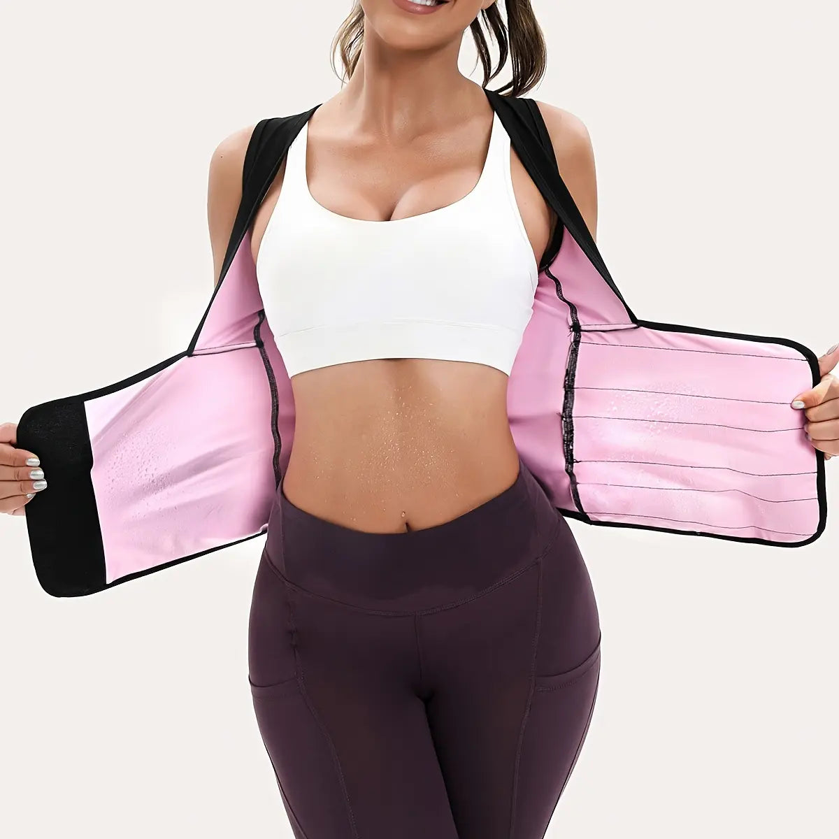 Women'S Sweat Sauna Suit Shirt , Waist-Cinching Shapewear, Fixed Bra Anti-Sagging Vest, Body Shaping Running Workout Outfit, Convenient Stick-On Design, Tummy Control Yoga Sauna Suit, Outerwear Yoga Fitness Underwear, Body Shaper, Waist Trimmer