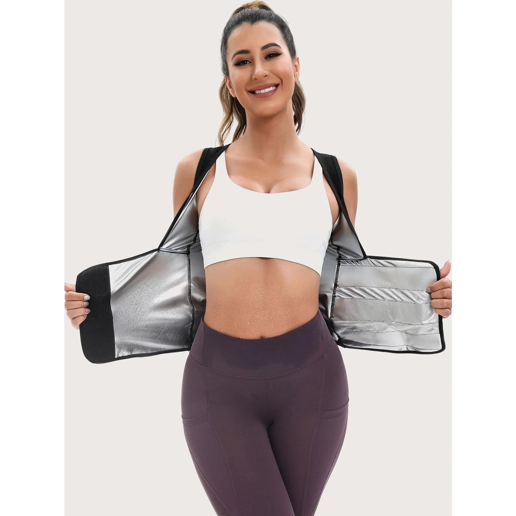 Women'S Sweat Sauna Suit Shirt , Waist-Cinching Shapewear, Fixed Bra Anti-Sagging Vest, Body Shaping Running Workout Outfit, Convenient Stick-On Design, Tummy Control Yoga Sauna Suit, Outerwear Yoga Fitness Underwear, Body Shaper, Waist Trimmer