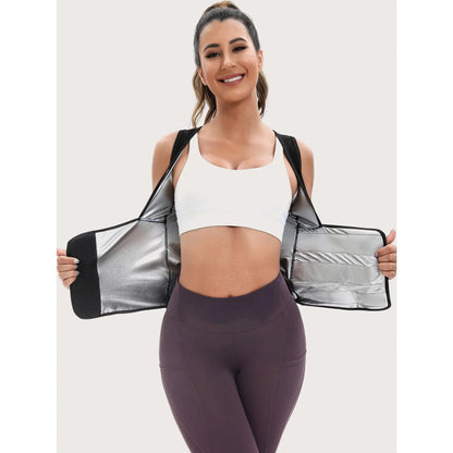 Women'S Sweat Sauna Suit Shirt , Waist-Cinching Shapewear, Fixed Bra Anti-Sagging Vest, Body Shaping Running Workout Outfit, Convenient Stick-On Design, Tummy Control Yoga Sauna Suit, Outerwear Yoga Fitness Underwear, Body Shaper, Waist Trimmer