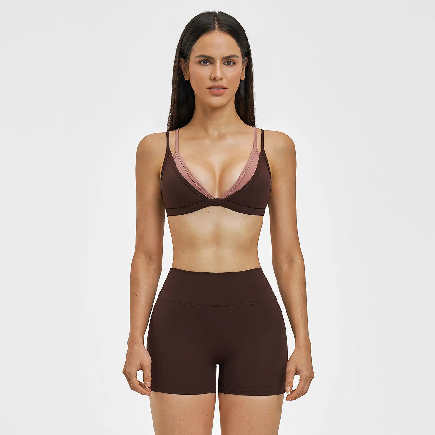 MFVIM Women’S Faux Two-Piece Sports Set Featuring a Bra Top and High-Waisted Shorts—A Casual, Breathable, Comfortable, Seamless Two-Piece Suitable for Yoga, the Gym, and Running; Women’S All-Season Activewear.