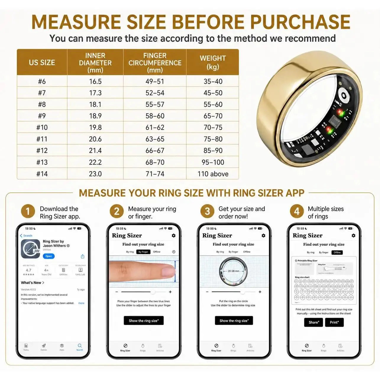 Quriov Smart Ring, Waterproof Tracking Fitness Ring with Sleep, Heart Rate & Blood Pressure Monitoring, with Charging Box Touch Screen Watch Running Watch Compact Durable, Suitable for Both Women and Men