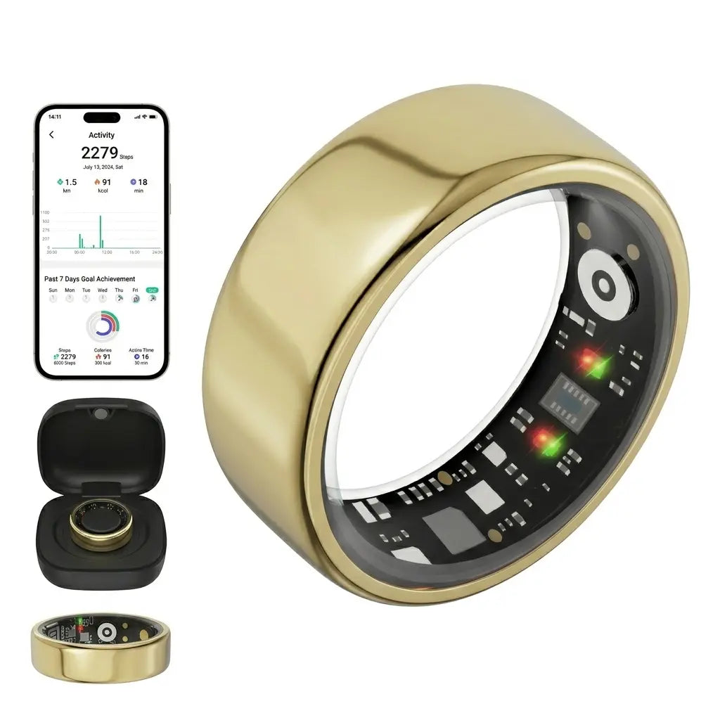 Quriov Smart Ring, Waterproof Tracking Fitness Ring with Sleep, Heart Rate & Blood Pressure Monitoring, with Charging Box Touch Screen Watch Running Watch Compact Durable, Suitable for Both Women and Men