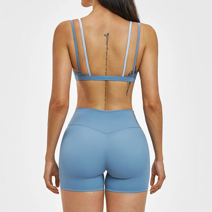 MFVIM Women’S Faux Two-Piece Sports Set Featuring a Bra Top and High-Waisted Shorts—A Casual, Breathable, Comfortable, Seamless Two-Piece Suitable for Yoga, the Gym, and Running; Women’S All-Season Activewear.
