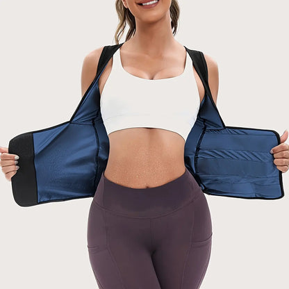 Women'S Sweat Sauna Suit Shirt , Waist-Cinching Shapewear, Fixed Bra Anti-Sagging Vest, Body Shaping Running Workout Outfit, Convenient Stick-On Design, Tummy Control Yoga Sauna Suit, Outerwear Yoga Fitness Underwear, Body Shaper, Waist Trimmer