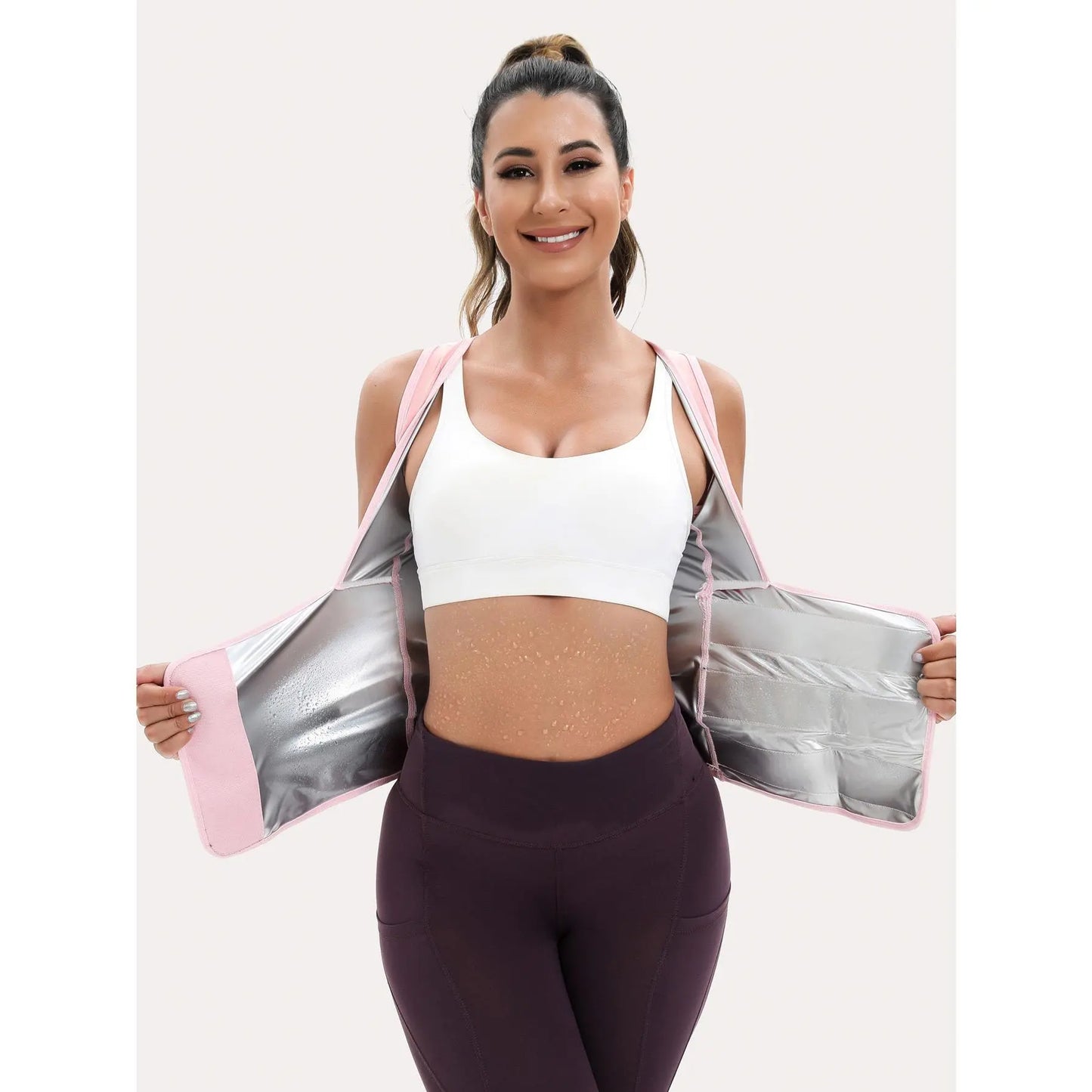 Women'S Sweat Sauna Suit Shirt , Waist-Cinching Shapewear, Fixed Bra Anti-Sagging Vest, Body Shaping Running Workout Outfit, Convenient Stick-On Design, Tummy Control Yoga Sauna Suit, Outerwear Yoga Fitness Underwear, Body Shaper, Waist Trimmer