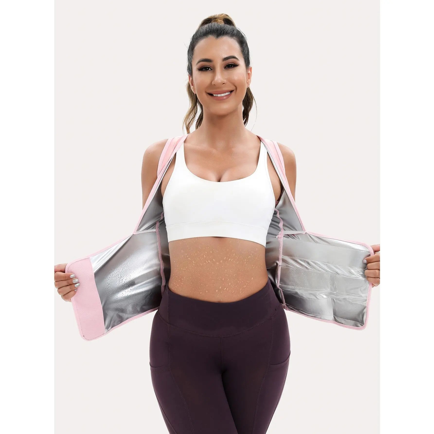 Women'S Sweat Sauna Suit Shirt , Waist-Cinching Shapewear, Fixed Bra Anti-Sagging Vest, Body Shaping Running Workout Outfit, Convenient Stick-On Design, Tummy Control Yoga Sauna Suit, Outerwear Yoga Fitness Underwear, Body Shaper, Waist Trimmer