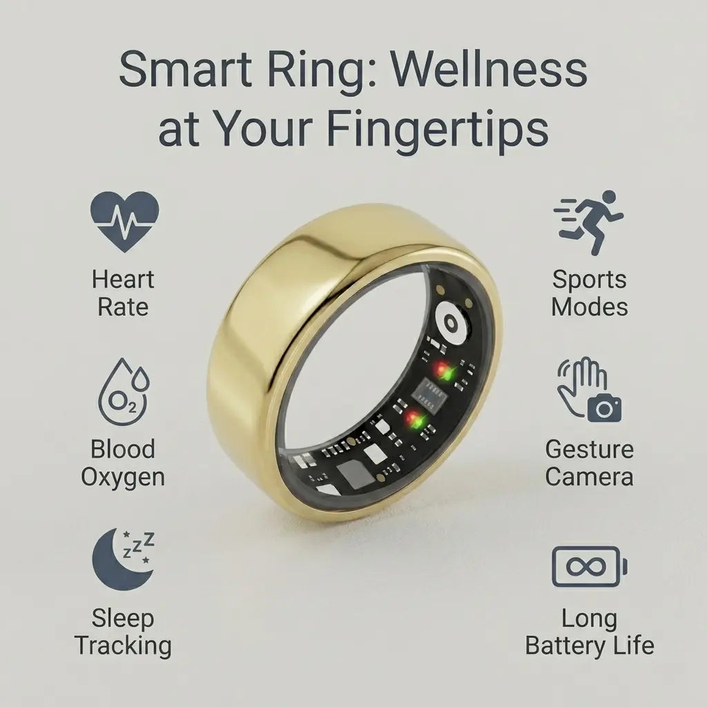 Quriov Smart Ring, Waterproof Tracking Fitness Ring with Sleep, Heart Rate & Blood Pressure Monitoring, with Charging Box Touch Screen Watch Running Watch Compact Durable, Suitable for Both Women and Men