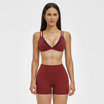 MFVIM Women’S Faux Two-Piece Sports Set Featuring a Bra Top and High-Waisted Shorts—A Casual, Breathable, Comfortable, Seamless Two-Piece Suitable for Yoga, the Gym, and Running; Women’S All-Season Activewear.