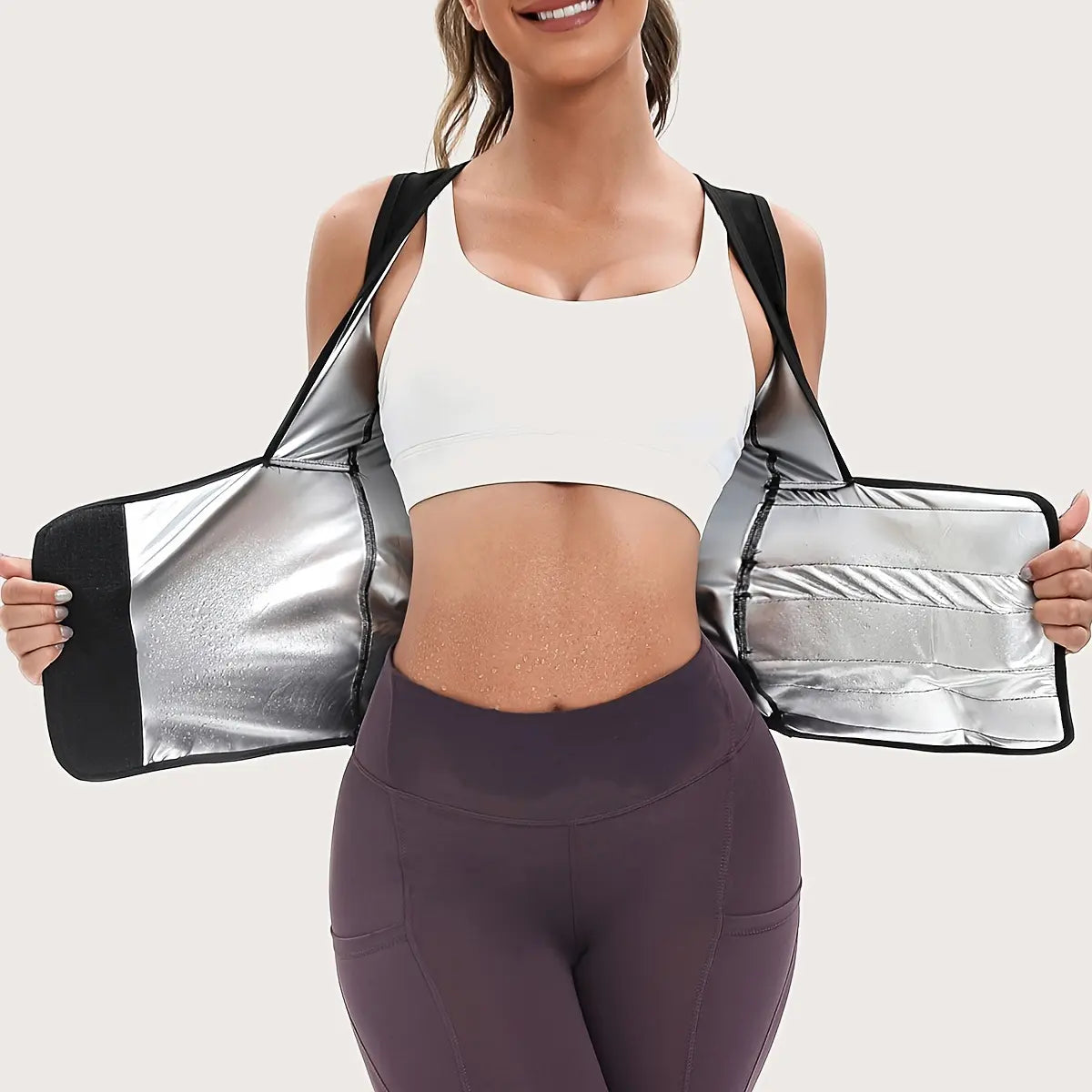 Women'S Sweat Sauna Suit Shirt , Waist-Cinching Shapewear, Fixed Bra Anti-Sagging Vest, Body Shaping Running Workout Outfit, Convenient Stick-On Design, Tummy Control Yoga Sauna Suit, Outerwear Yoga Fitness Underwear, Body Shaper, Waist Trimmer