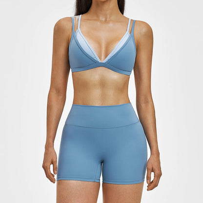 MFVIM Women’S Faux Two-Piece Sports Set Featuring a Bra Top and High-Waisted Shorts—A Casual, Breathable, Comfortable, Seamless Two-Piece Suitable for Yoga, the Gym, and Running; Women’S All-Season Activewear.