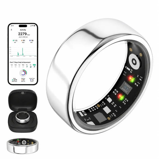 Quriov Smart Ring, Waterproof Tracking Fitness Ring with Sleep, Heart Rate & Blood Pressure Monitoring, with Charging Box Touch Screen Watch Running Watch Compact Durable, Suitable for Both Women and Men