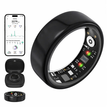 Quriov Smart Ring, Waterproof Tracking Fitness Ring with Sleep, Heart Rate & Blood Pressure Monitoring, with Charging Box Touch Screen Watch Running Watch Compact Durable, Suitable for Both Women and Men