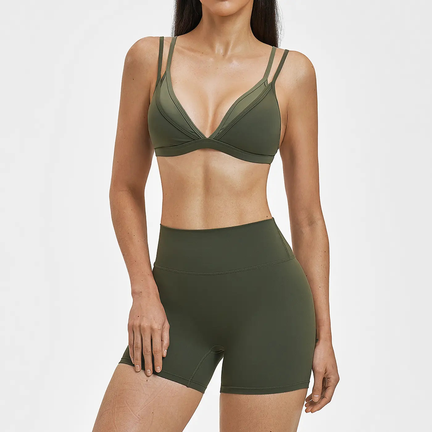 MFVIM Women’S Faux Two-Piece Sports Set Featuring a Bra Top and High-Waisted Shorts—A Casual, Breathable, Comfortable, Seamless Two-Piece Suitable for Yoga, the Gym, and Running; Women’S All-Season Activewear.