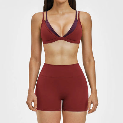 MFVIM Women’S Faux Two-Piece Sports Set Featuring a Bra Top and High-Waisted Shorts—A Casual, Breathable, Comfortable, Seamless Two-Piece Suitable for Yoga, the Gym, and Running; Women’S All-Season Activewear.